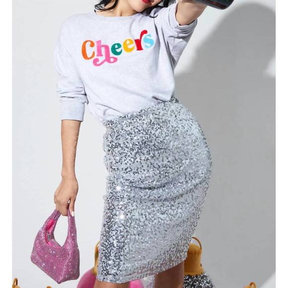 NEW SHIRALEAH women's cheers sweatshirt in grey - Picture 2 of 2